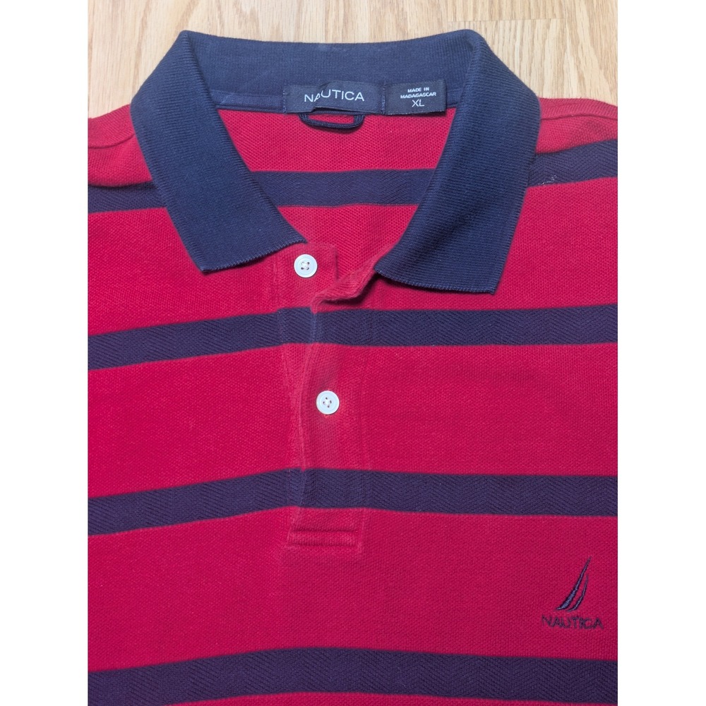 Nautica Mens Short Sleeve Striped Polo Shirt Red Navy Blue XL